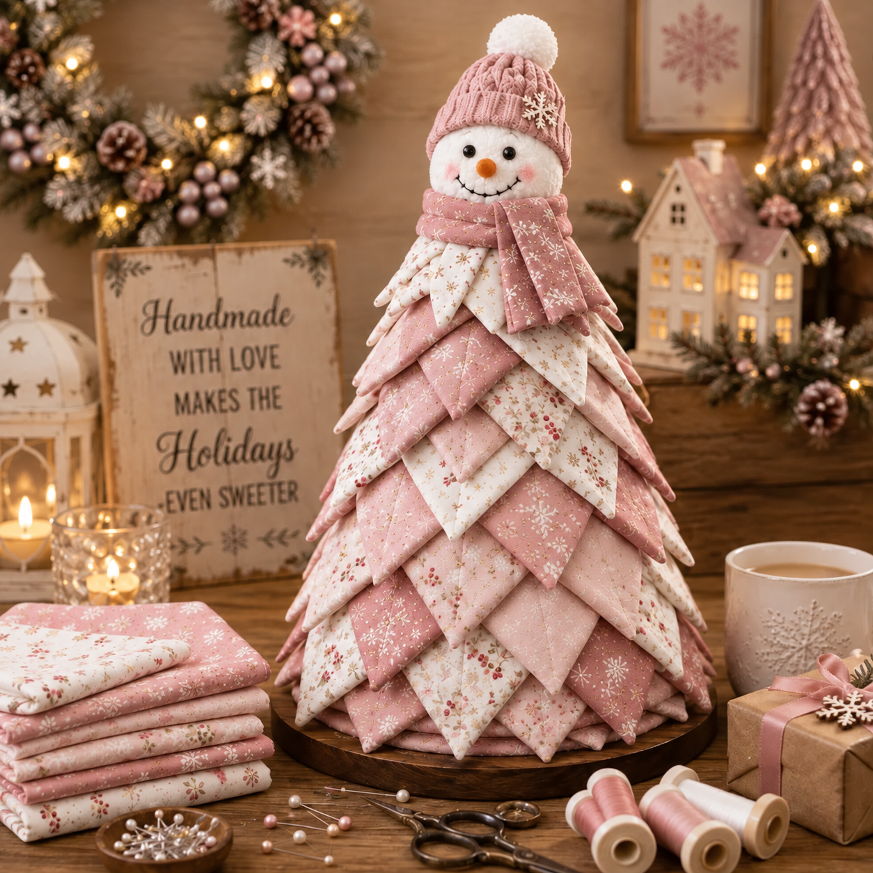 Layered Quilted Christmas Tree with Snowman Topper